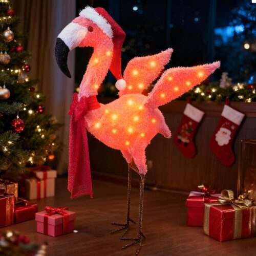 Lighted Christmas Flamingo
