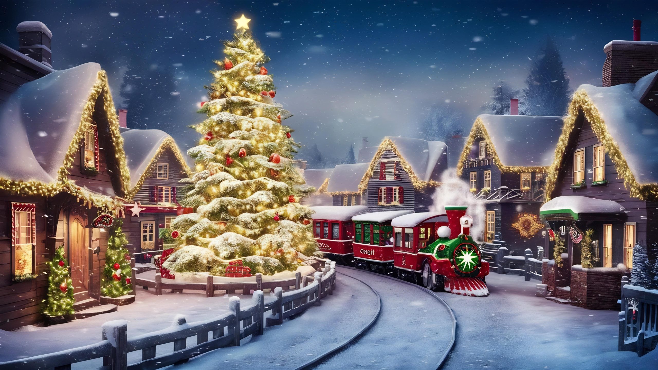 Christmas Tree With Village And Train