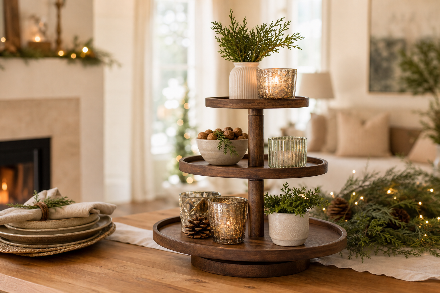 wooden tiered stand