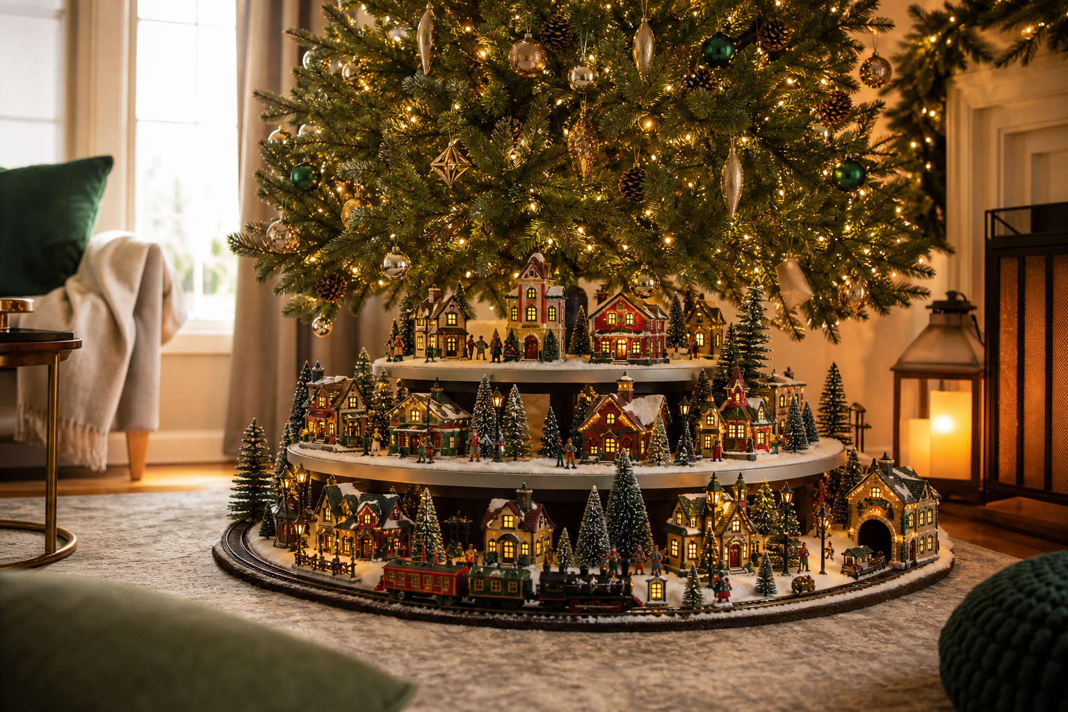 christmas village around tree featured image